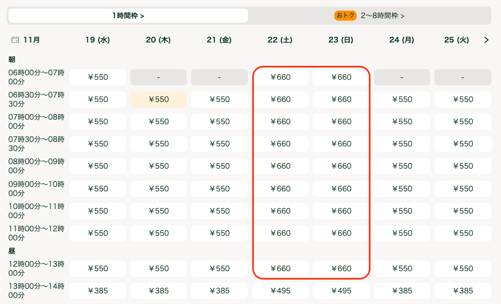 グリーンビーンズの1時間枠の送料